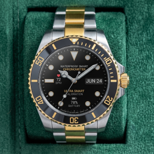 Montre bracelet en acier inoxydable R1 style plongée avec cadran et guichet de date