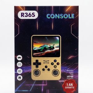 Console de jeu portable R36S noire avec écran 3,5 pouces et double joystick