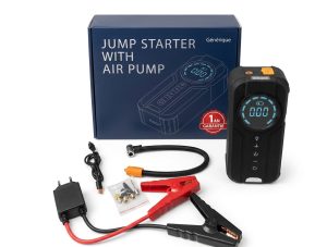 Booster de batterie et compresseur d'air 2-en-1 avec pinces et accessoires