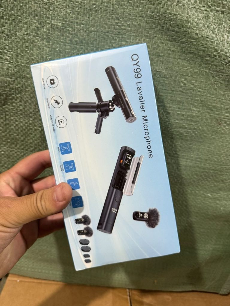 Microphone cravate sans fil QY99 avec étui de charge et trépied