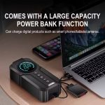 Booster de batterie et compresseur d'air 2-en-1 avec pinces et accessoires