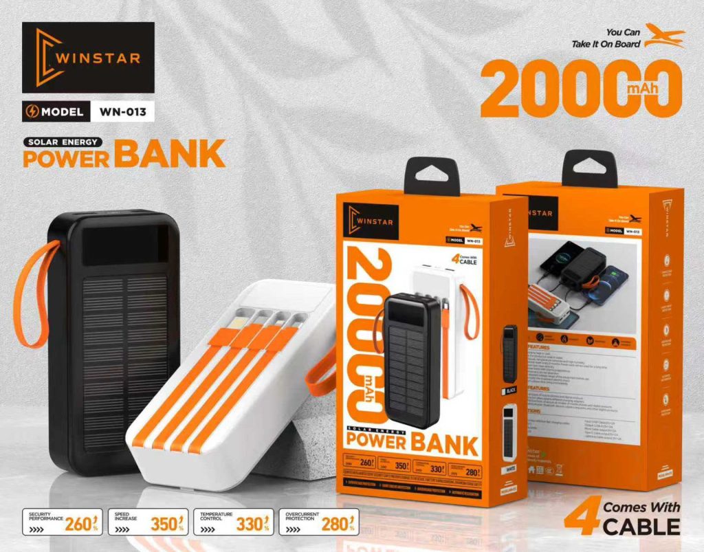 Power Bank Winstar WN-013 20000mAh avec 4 câbles intégrés