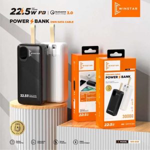 Batterie externe 30000mAh Winstar WN-008 avec câbles intégrés et charge rapide 22.5W