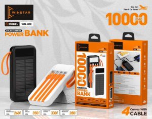 Power Bank Solaire Winstar WN-012 10000mAh avec 4 Câbles Intégrés