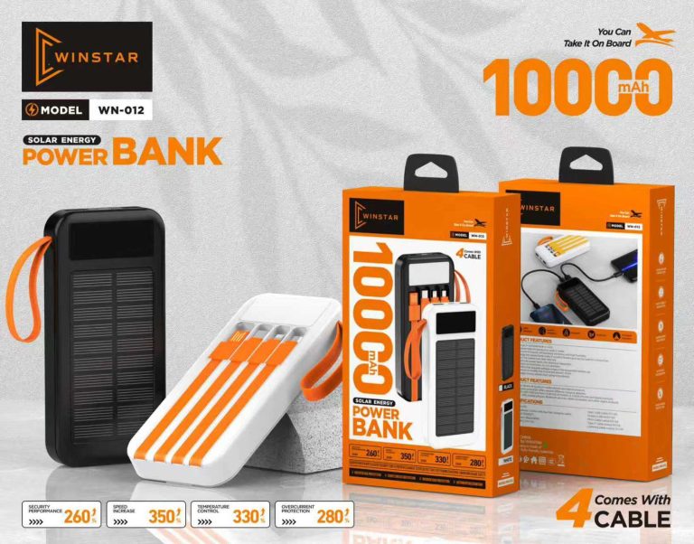 Power Bank Solaire Winstar WN-012 10000mAh avec 4 Câbles Intégrés