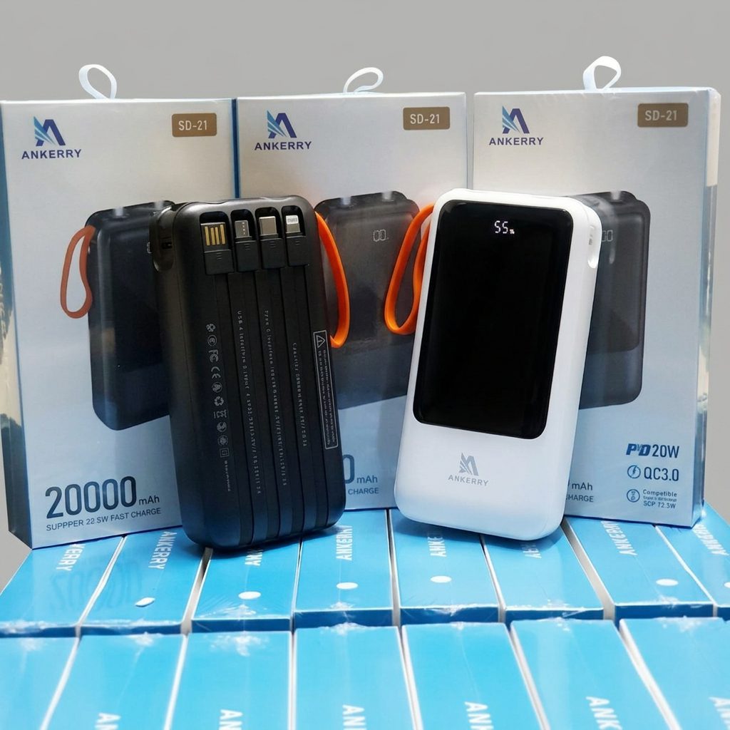 Batterie Externe Ankerry SD-21 20000mAh avec câbles intégrés et écran LED