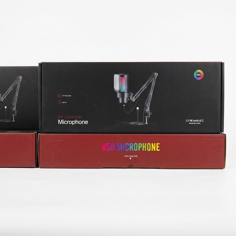 Microphone à condensateur USB avec bras articulé et éclairage RGB