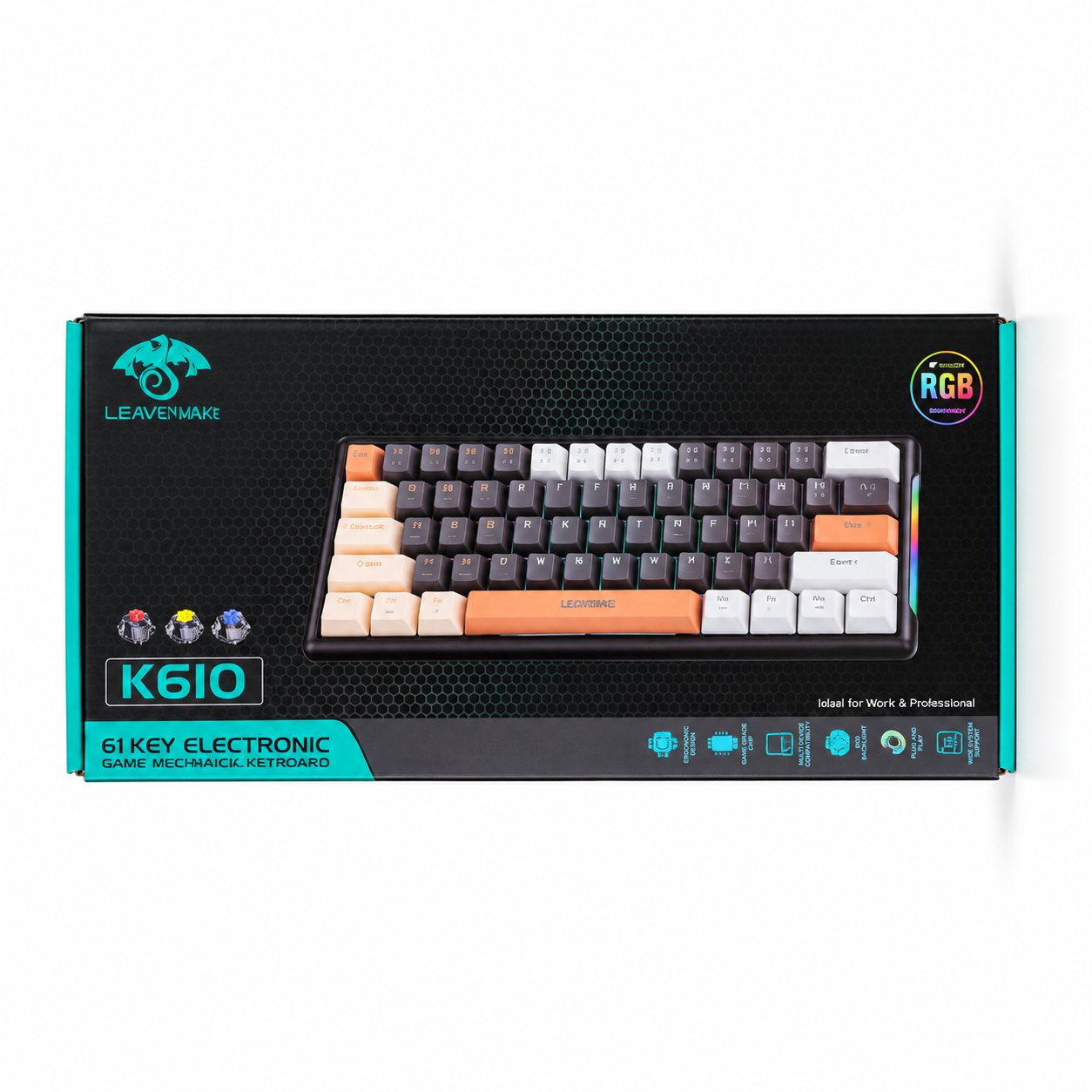 Leavenmake K610 RGB Keyboard Box Clavier mécanique Leaven K610 61 touches RGB Red Axis