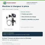 Chargeur à pince USB 2 broches pour montre connectée