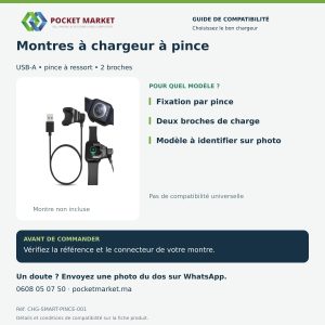 Chargeur à pince USB 2 broches pour montre connectée