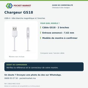 Chargeur GS18 pour montre connectée magnétique 2 broches