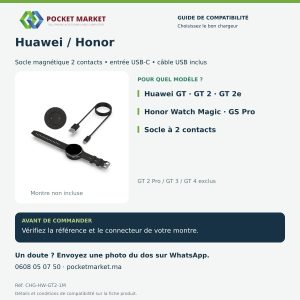 Socle de charge magnétique avec câble USB pour Huawei Watch GT et Honor Watch Magic