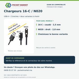 Chargeur montre connectée 2 broches 16-C ou N020