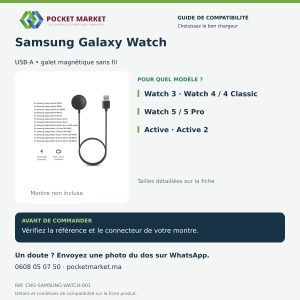 Chargeur magnétique USB-A pour Samsung Galaxy Watch 3 4 5 Active