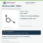 Câble de charge USB magnétique 2 broches pour montre connectée W26 et W26+