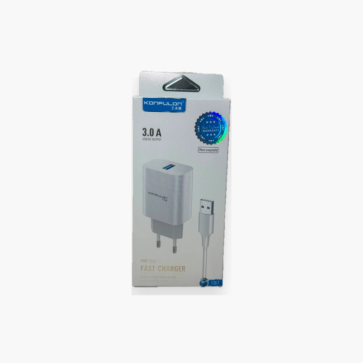 شاحن سريع كونفولون C87 3.0 أمبير USB DC - حجم صغير، جودة عالية، ضمان سنة واحدة Chargeur Rapide Konfulon C87 3.0A USB DC Maroc