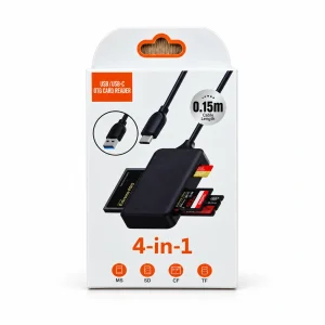 Lecteur de cartes USB OTG 4 en 1 – SD et microSD avec câble court de 15 cm