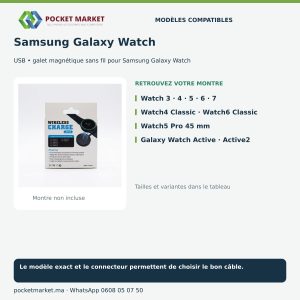 Chargeur magnétique sans fil JW14 pour Samsung Galaxy Watch