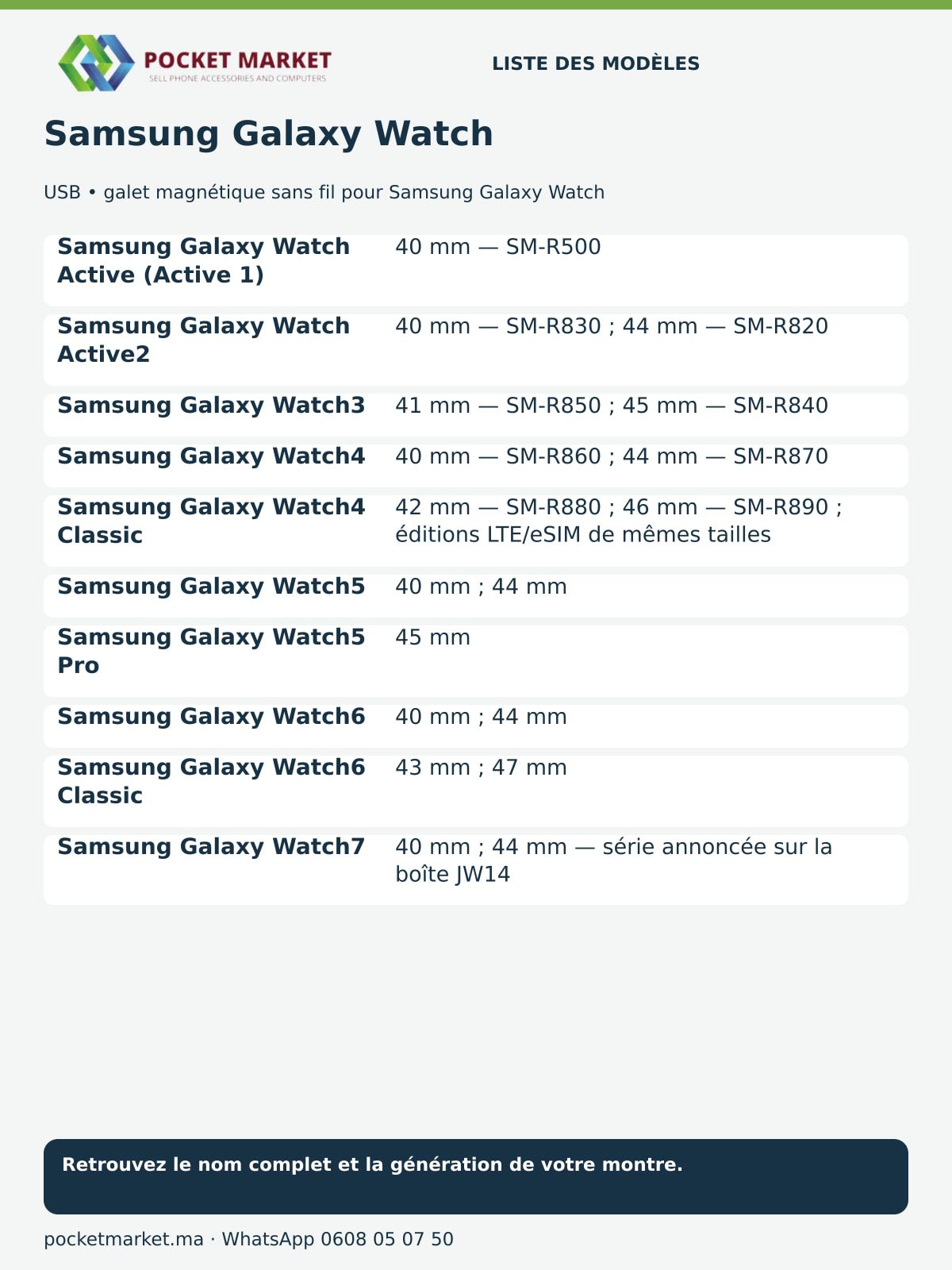 Chargeur magnétique sans fil JW14 pour Samsung Galaxy Watch