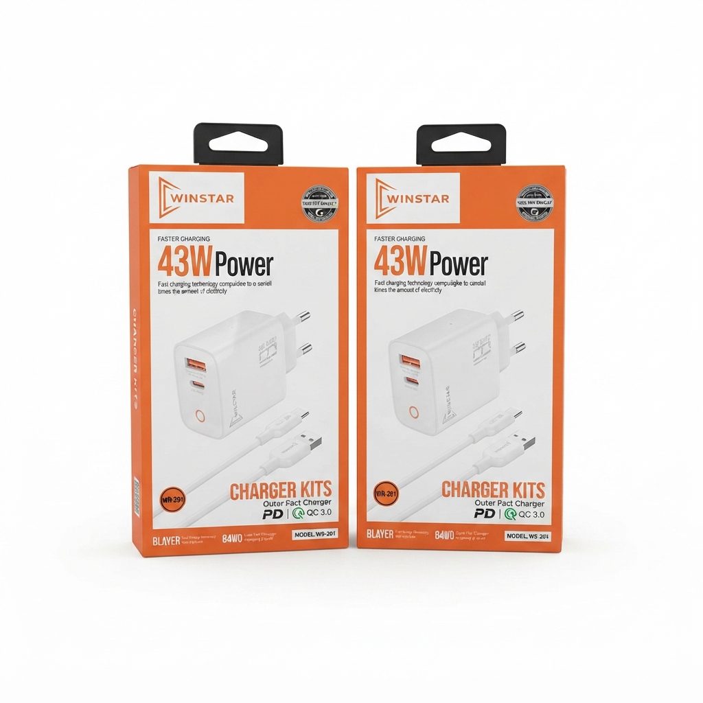 Chargeur Winstar 43W WR-201 avec Câble Lightning Chargeur Winstar 43W WR-201 avec câble Lightning blanc