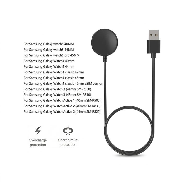 Chargeur USB-A pour Samsung Galaxy Watch 3, 4, 5 et 5 Pro – Modèles Active et Active 2 compatibles