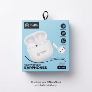 Écouteurs sans fil Nimo N-101 avec boîtier de charge et étui en silicone